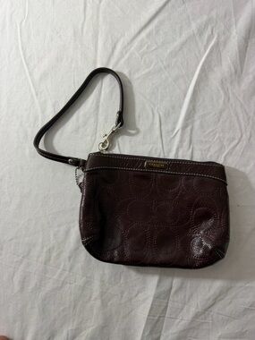 Coach Deep Wine Leather Wristlet Clutch